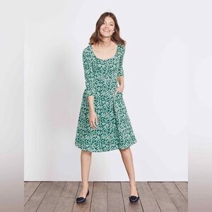 Boden Julianna Ponte Fit and Flare Midi Dress Size 16 Long Polka Dot Modal Green